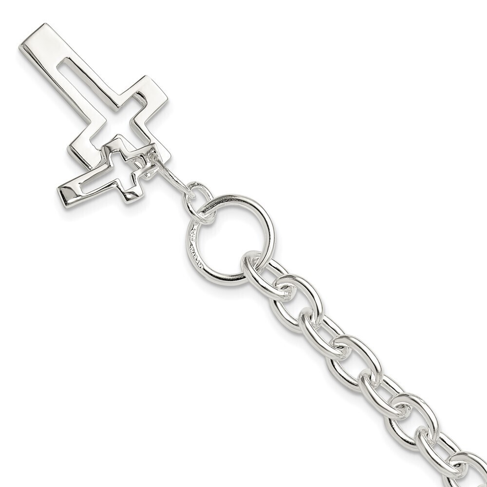 Kazi Luxury Sterling Silver E-Coated Double Open Cross Toggle Bracelet